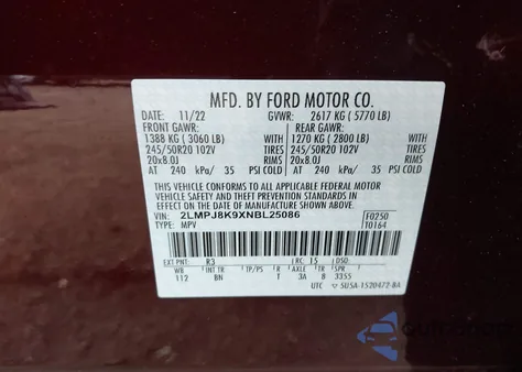 2022 Lincoln Nautilus Reserve from USA, damaged, VIN 2LMPJ8K9XNBL25086